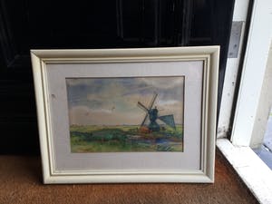 Willem Jansen - C4590-5, Polderlandschap met molen kopen? Bied vanaf 150!