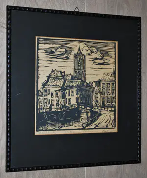 Abraham van der Zee - zeldzame houtsnede van de Korte Havenbrug te Schiedam - kopen? Bied vanaf 50!