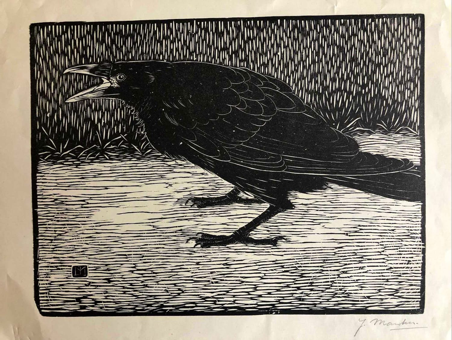 Jan Mankes - Houtsnede Zwarte Kraai - Gesigneerd - 1918 verkocht voor € 375!