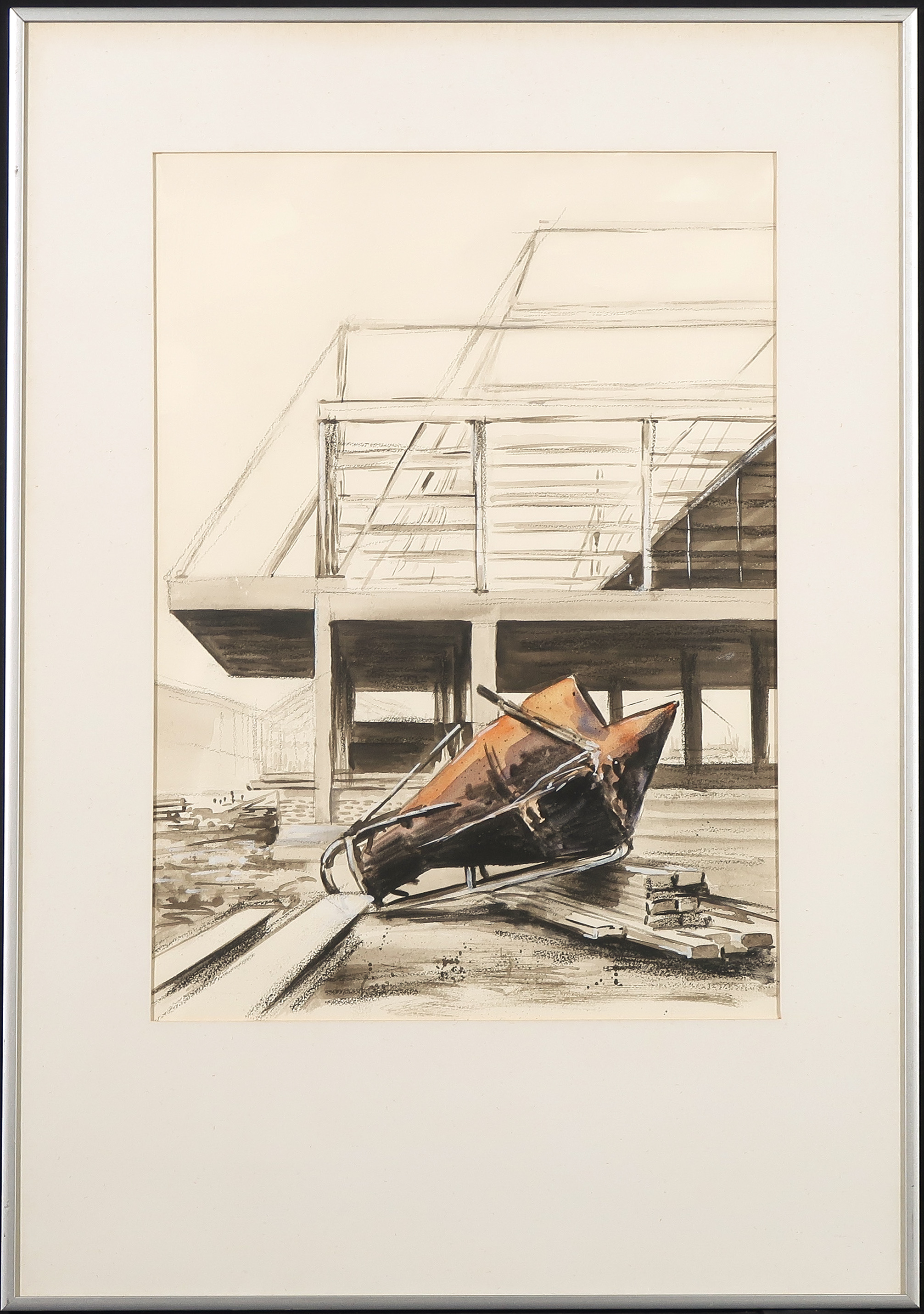 Niet of onleesbaar gesigneerd - Aquarel en krijt, etage - Ingelijst kopen? Bied vanaf 1!