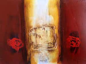 Hans Vanhorck - abstract - acryl op geprepareerd papier, ingelijst verkocht voor € 1!