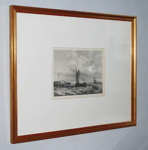 Adolf Carel Nunnink - een beurtschip loopt een haven binnen - Litho naar A. Waldorp - fraaie lijst kopen? Bied vanaf 65!