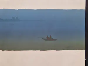 Wally Elenbaas - Dubbele kleuren lithografie "Nachtvissers & Vogels in boom" zeer kleine oplage! kopen? Bied vanaf 57!