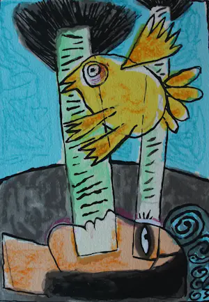 AcheterCorneille - Litho: femme et oiseau jaune - 2000? Enchérissez de 225!