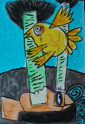 Buy Corneille - Litho: femme et oiseau jaune - 2000? Bid from 225!