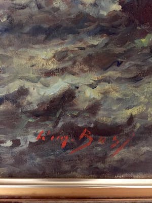 Willem Bos - Platbodems op woelige zee - Olieverf op Doek, Klassieke, grote lijs kopen? Bied vanaf 299!