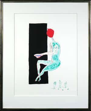 Henk Visch - Litho, Figuur met rood hoofd - Ingelijst verkocht voor € 60!