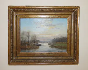 AcheterFrits Goosen - Schilderij water landschap met visser in bootje? Enchérissez de 350!
