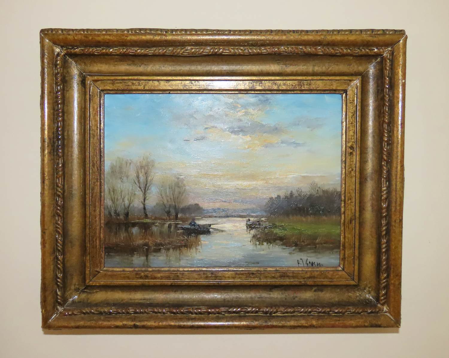 Frits Goosen - Schilderij water landschap met visser in bootje kaufen? Bieten Sie von 350!