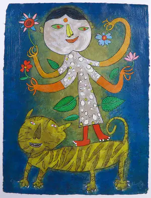 Shahid Parvez - Zeefdruk, Meisje met tijger - Ingelijst (Groot) kopen? Bied vanaf 40!