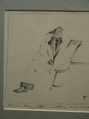 Hans Konings - Ingelijste tekening , “Meeting on a Chair” kopen? Bied vanaf 35!