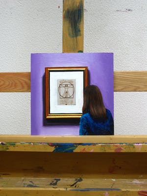 Gerard Boersma - Vitruvian Man (Vrouw kijkend naar tekening van Leonardo Da Vinci) kopen? Bied vanaf 75!