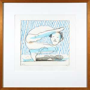 Co Westerik - Litho, Man in bijzondere pose - Ingelijst verkocht voor € 180!