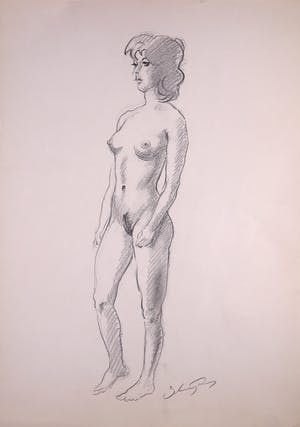 Jan Sluijters (jr.) - Houtskool op papier, Poserend naakt kopen? Bied vanaf 1!