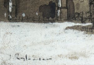 Jan Rijlaarsdam - Opgehoogde inkttekening, Stadsgezicht kopen? Bied vanaf 1!