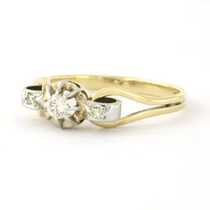 18k bicolour gouden ring met briljant en single cut geslepen diamant tot. 0.10ct kopen? Bied vanaf 230!