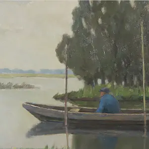 Johan P. Aerts - Olieverf op doek, Vissertje op de Loosdrechtse plas kopen? Bied vanaf 200!