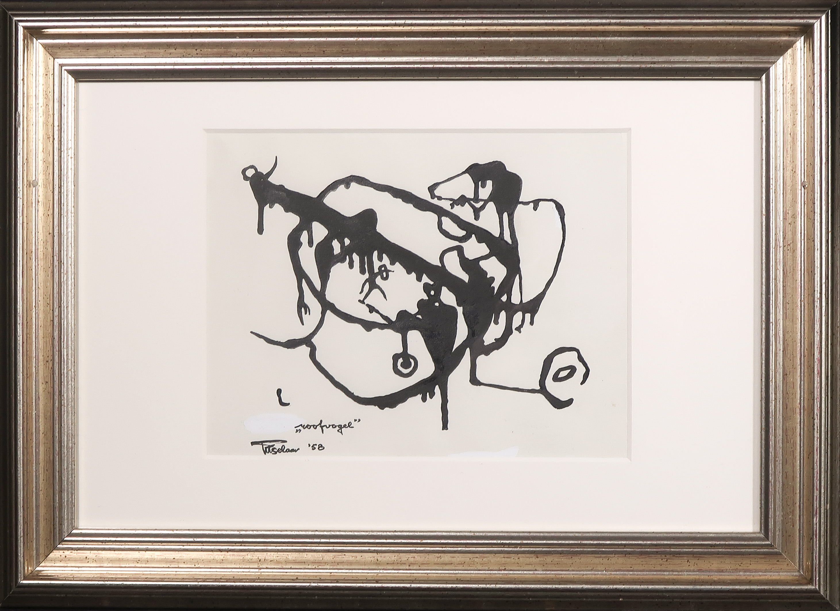 Henri Titselaar - Inkttekening, Roofvogel + boek - Ingelijst verkocht voor € 50!