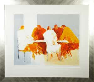 Wil Willemsen - Zeefdruk, Nog even napraten - Ingelijst (Groot) verkocht voor € 40!