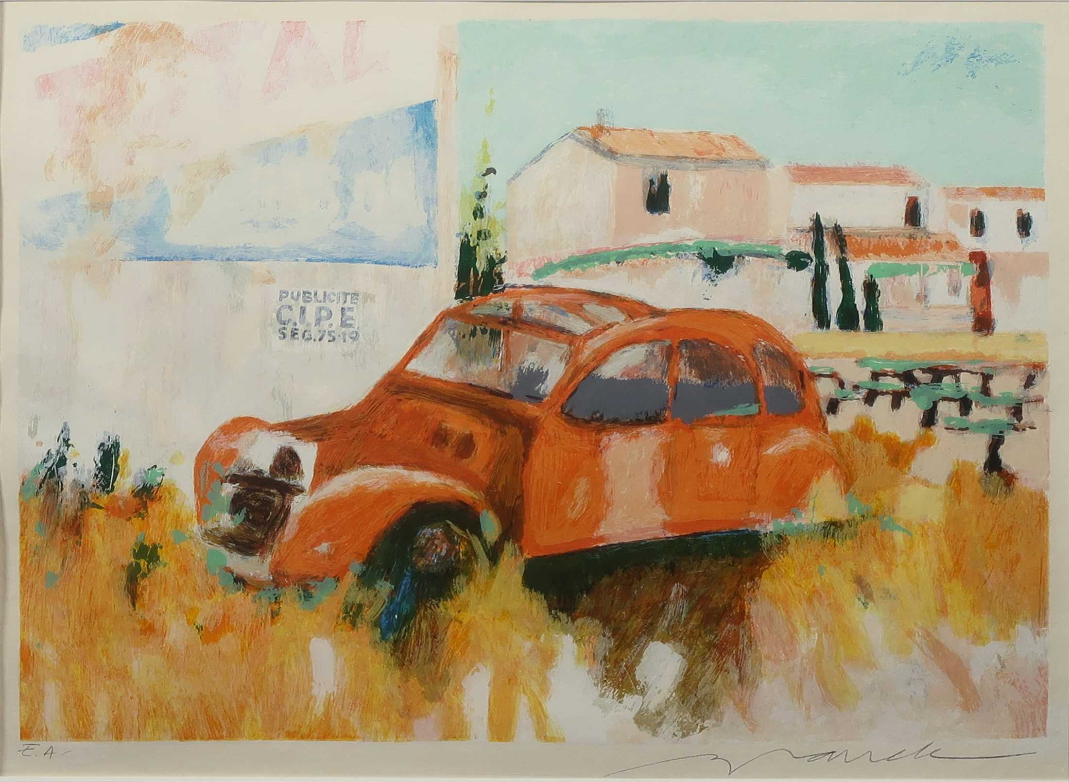Willem Brauck - Zeefdruk, Deux Chevaux - Ingelijst kopen? Bied vanaf 40!