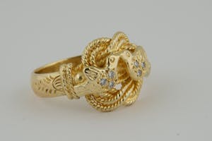 1574 - Surinaams 18 krt geel goud & diamanten mattenklopper ring - herenmodel kopen? Bied vanaf 650!