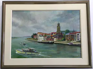 Johan Hendrik Gelink - Deventer vanaf de IJssel | olieverfschilderij kopen? Bied vanaf 50!