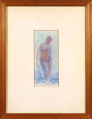 Ton Sandfort - Aquarel, Wadend naakt verkocht voor € 35!