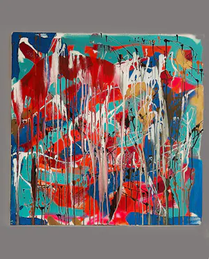 Rick Triest - "Spetterende" en (goud)kleurige (100x100cm) gemengde techniek op doek kaufen? Bieten Sie von 80!