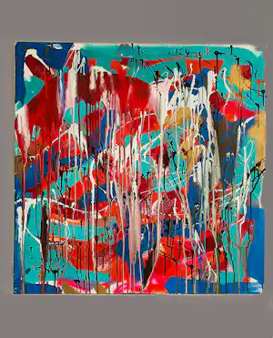 Rick Triest - "Spetterende" en (goud)kleurige (100x100cm) gemengde techniek op doek kaufen? Bieten Sie von 80!