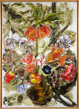 Aart Houtman - Acryl reliëf op doek, Bloemstilleven - Ingelijst (Groot) verkauft für € 150!