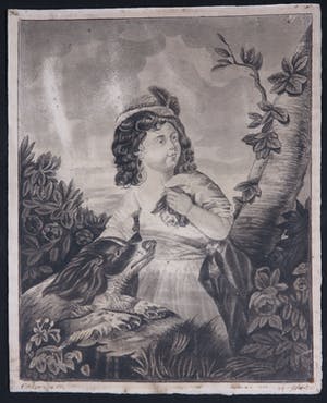 Niet of onleesbaar gesigneerd - Inkt en penseel, Meisjesportret met hond kopen? Bied vanaf 1!