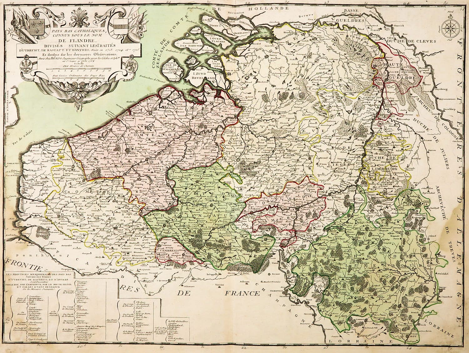 Louis Charles Desnos - Handgekleurde gravure, Pays Bas Catholiques connus sous le nom de Flandre verkocht voor € 20!