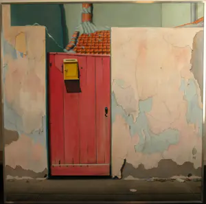 Kees Gerritse - Olieverf op doek , ingelijst , Roze deur – 129 x 129 cm. - 1989 kopen? Bied vanaf 400!