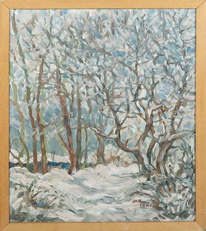 Jan Dekker - Olieverf op Hardboard, Winterbos, Ingelijst kopen? Bied vanaf 1!