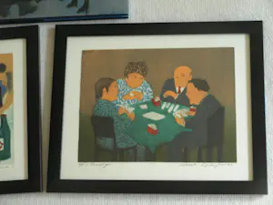 Willy Belinfante - 2 Ingelijste kleurenetsen , “Party” en “Bridge” , + een gesigneerd boek kopen? Bied vanaf 100!