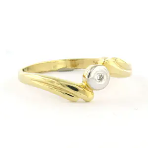 14k bicolour gouden ring met briljant geslepen diamant tot. 0.02ct – F/G - VS/SI kopen? Bied vanaf 220!