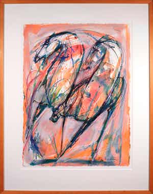 Frits van Eeden - Gemengde techniek op papier, Horses - Ingelijst (Groot) verkocht voor € 100!