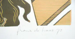 Frans de Haas - Meisje voor drukpers, zonnebloem en kraaien. kopen? Bied vanaf 75!