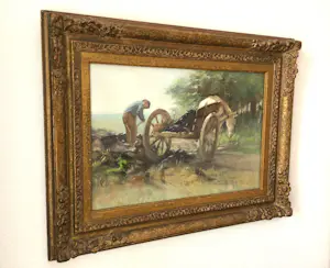 Herman van der Weele - Boer met paard en wagen bij bosrand. kopen? Bied vanaf 200!