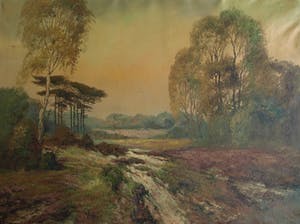 Lambertus de Jong - Olieverfverf op doek , Landschap met heide – 1956 – spieraam 60 x 80 cm. kopen? Bied vanaf 1!