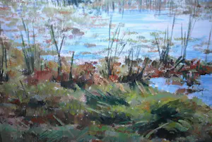 Simon Stolp - Het Naardermeer - groot olieverfschilderij - mooi ingelijst kopen? Bied vanaf 150!