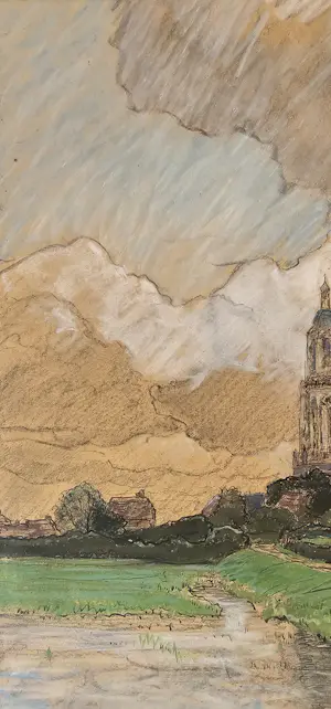 Buy Derk Wiggers - Pastel Gezicht op Rhenen met de Cuneratoren 1898? Bid from 150!