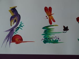 Niet of onleesbaar gesigneerd - ‘Gekaligrafeerde’ acrylverf op papier , Japan , Vogels en vlinders – ingelijst kopen? Bied vanaf 1!