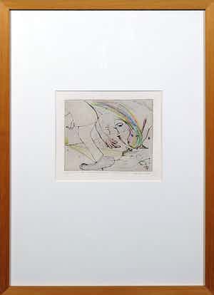 Henk Visch - Handgekleurde ets, De weg - voortgaan spiegelend in doorzichtigheid - Ingelijst verkocht voor € 1!