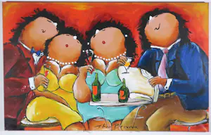 Theo Broeren - Acryl op doek, Avond met de buren (Zeer groot) kopen? Bied vanaf 100!