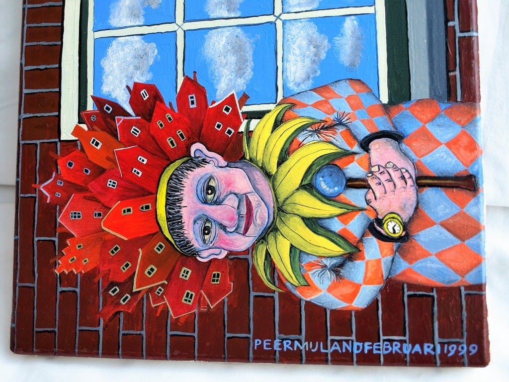 Peer Mijland - Olieverf op doek, De makelaar in Huizen – gesigneerd – 1999  kopen? Bied vanaf 100!