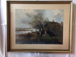 Adriaan Terhell - Hollands landschap - Aquarel, Ingelijst kopen? Bied vanaf 75!