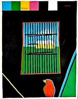 Harrie Gerritz - Verdwaalde Vogel (kijkt door tralies naar het landschap) - Ingelijst kopen? Bied vanaf 49!