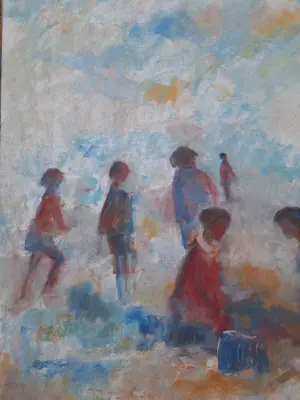 Jelle Hoogstra - Vrolijk strand tafereel kopen? Bied vanaf 79!