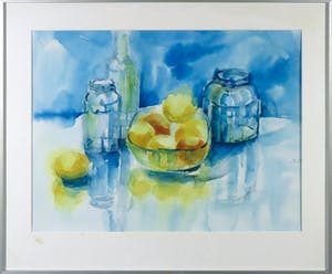 Niet of onleesbaar gesigneerd - Aquarel, Stilleven met fruitschaal - Ingelijst kopen? Bied vanaf 1!